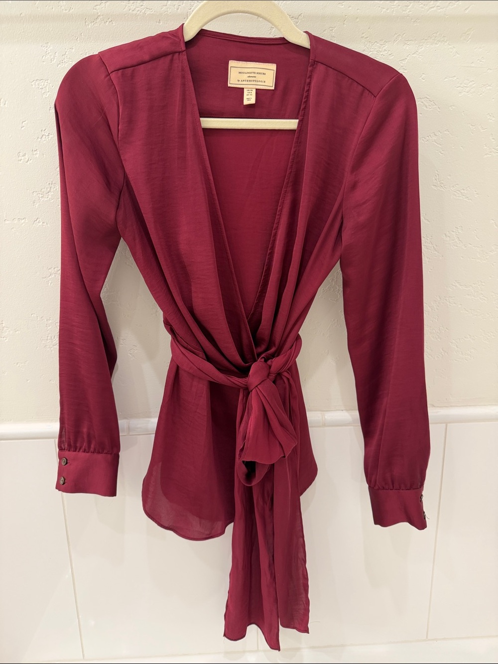 Moulinette Soeurs Wine Red Wrap Blouse with Front Tie